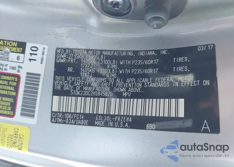 2017 Toyota Sienna Le 8 Passenger из США, поврежденный, VIN 5TDKZ3DC2HS845820